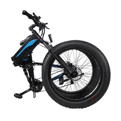 Folding Mountain Electric Bike, Fat Tires, Fast E-Bike, Blue Red and Orange