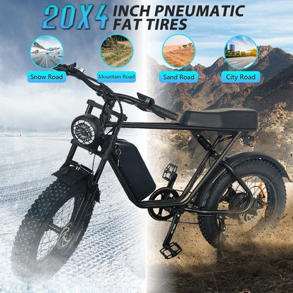 Motorbike Style Electric Bicycle 20 Inch Fat Tires, Mountain Trails, Beach or City