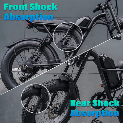 Motorbike Style Electric Bicycle 20 Inch Fat Tires, Mountain Trails, Beach or City