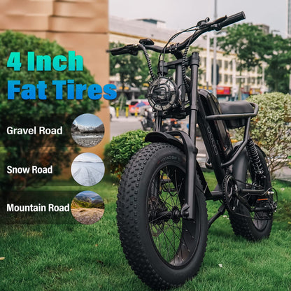 Motorbike Style Electric Bicycle 20 Inch Fat Tires, Mountain Trails, Beach or City